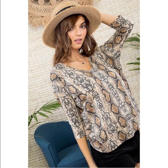 Brown Twist Back Snake Print top - Picture 3 of 7